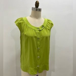 Whitley by Johnny Was Vintage Lime Cap Sleeve Bttn down Top with clear gem bttns